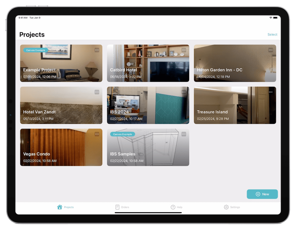 Projects screen in iPad Pro