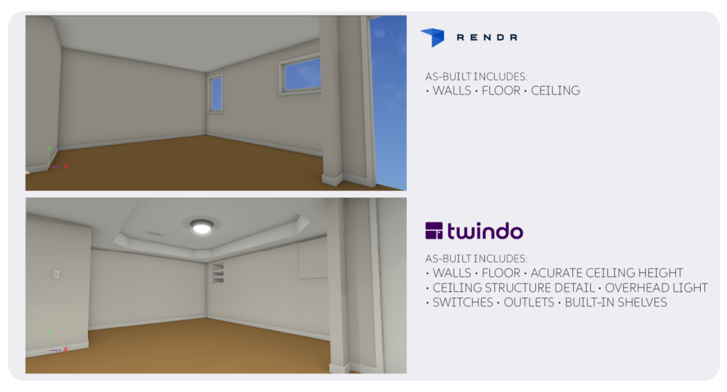 RENDR vs. Twindo Chief Architect output of a space with a coffered ceiling