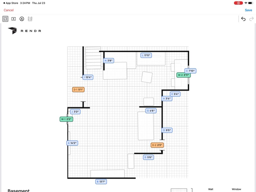 RENDR floor plan after scanning